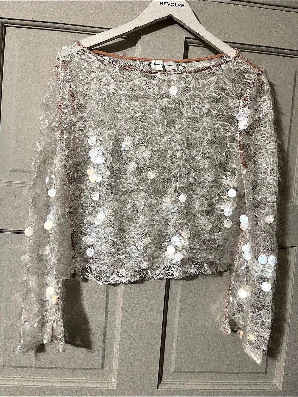 Lovers and Friends Mally Top Sequin Lace Long Sleeve White Small